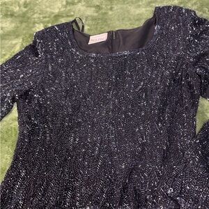 Vintage Frank Usher Black Beaded & Sequin Long Sleeve Evening Top - Size M